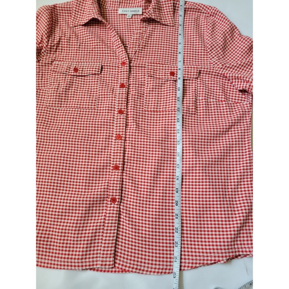 Emily Daniels Red & White Checker Button Shirt Collared Top Button Sleeve Sz XL - Picture 9 of 12